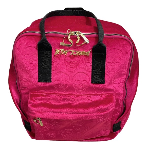 🌀 Betsey Johnson Skull & Roses Velvet Backpack - Picture 1 of 6